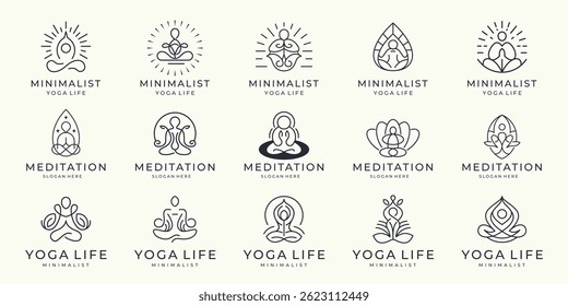 mega collection logo yoga life line minimalist. Yoga, Zen and Meditation logos inspiration.
