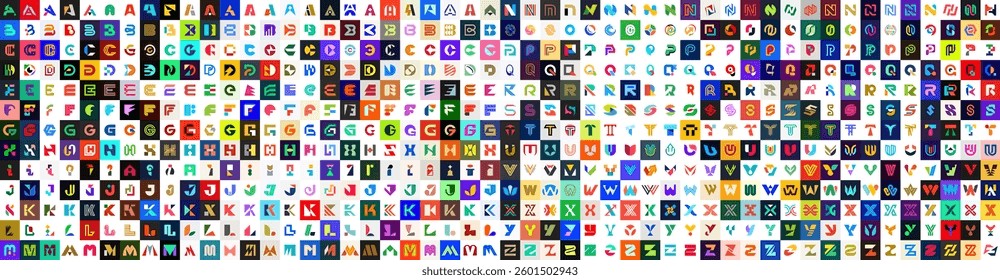Mega collection Logos with letters. Geometrical abstract logos. Icon design	
