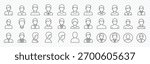 Mega Collection of Male avatar and profile line icons – editable stroke outline, front and side views in business and casual styles, outline symbols of man, user, business, and professional portrait