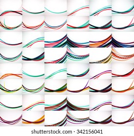Mega collection of multicolored business wave corporate background, flyer, brochure design templates. Vector illustration