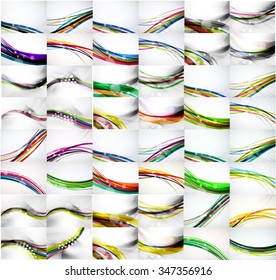 Mega collection of multicolored business wave corporate background, flyer, brochure design templates. Vector illustration