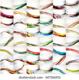 Mega collection of multicolored business wave corporate background, flyer, brochure design templates. Vector illustration
