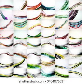 Mega collection of multicolored business wave corporate background, flyer, brochure design templates. Vector illustration