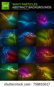 Mega collection of neon glowing waves, futuristic dark space concept with shiny wavy shape