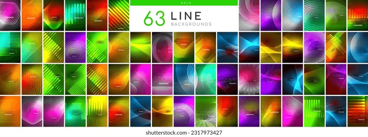 Mega colección de líneas transparentes de neón. Conjunto de elementos para papel pintado, banner, fondo, página de aterrizaje, arte mural, invitación, impresiones, carteles