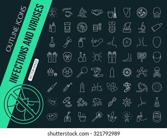 Mega collection of outline infections and viruses icons. Health protection, allergy, medicine, flu, bacteria. Vector illustration. - Powered by Shutterstock - Get 15% off with code: PIKWIZARD15