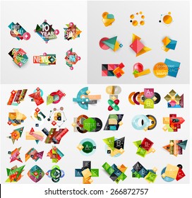 Mega collection of paper graphic banners, labels, infographic layouts, sale badges,