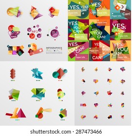 Mega colección de carteles gráficos de papel, etiquetas, diseños infográficos, insignias de venta,