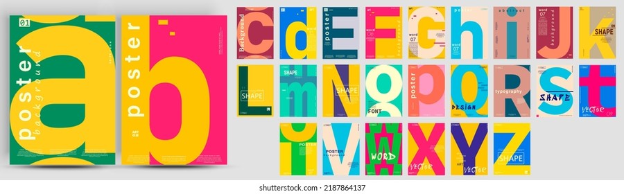 Mega collection of posters. Creative fashionable poster design. Letters. Alphabet. Template poster, banner, magazine mockup.