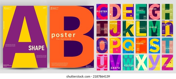 Mega collection of posters. Creative fashionable poster design. Letters. Alphabet. Template poster, banner, magazine mockup.