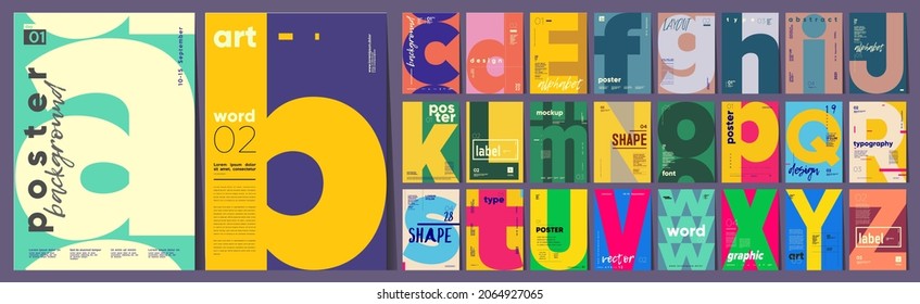 Mega collection of posters. Poster layout design. Letters. Alphabet. Template poster, banner, magazine mockup. - Shutterstock ID 2064927065