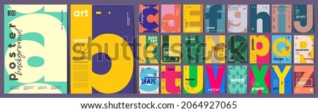 Mega collection of posters. Poster layout design. Letters. Alphabet. Template poster, banner, magazine mockup. Сток-фото © 