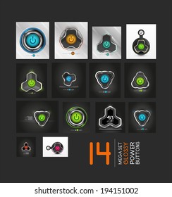 Mega collection of power buttons - 14 tech vector icons