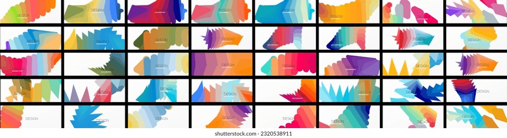 Mega colección de composiciones de formas geométricas abstractas repetidas. Conjunto de fondo para papel pintado, banner, fondo, página de aterrizaje, arte en la pared, invitación, impresión, carteles