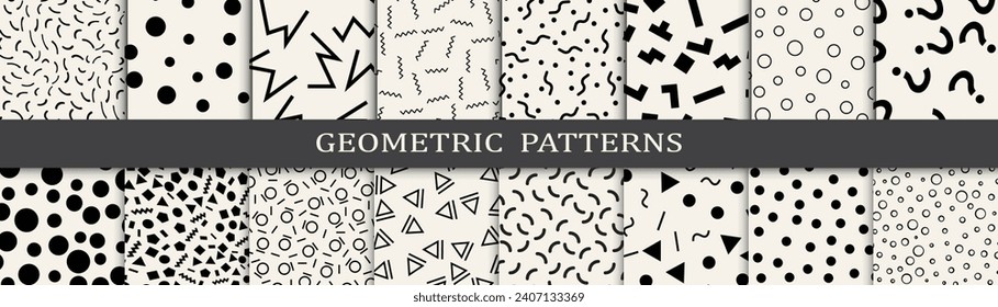 Mega collection of retro memphis pattern. Vintage trendy print pattern.  