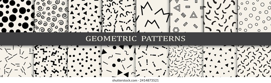Mega collection of retro memphis pattern. Vintage trendy print pattern.  