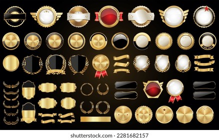 Mega collection retro vintage golden badges labels ribbons and shields