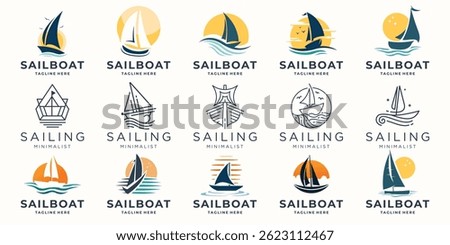 mega collection of Sailing boat logo vector, sail line boat sport, ship logo vector concept bundle.