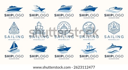 mega collection of Sailing boat logo vector, sail line boat sport, ship logo vector concept bundle.