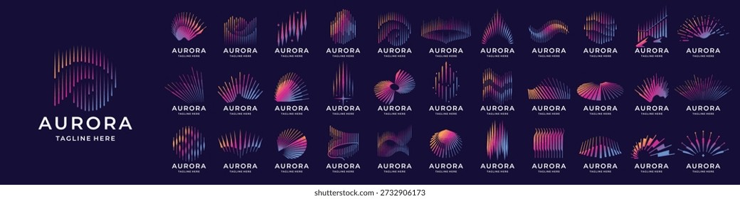 mega collection set aurora logos. aurora borealis big bundle abstract shape modern color branding.