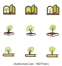 mega collection set tree in the book vector illustration unique green logo design education