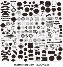 Mega collection or set of vector shapes sunbursts signatures  for labels and badges creation in retro style