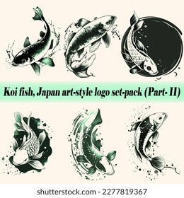 Mega collection set-pack Vector Koi fish Japan art-style logo and icon, Drawing Elegant style