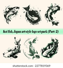 Mega collection set-pack Vector Koi fish Japan art-style logo and icon, Drawing Elegant style