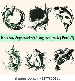 Paquete de colección Mega Vector Koi pez Japón estilo arte logo e icono, estilo Dibujo Elegante estilo