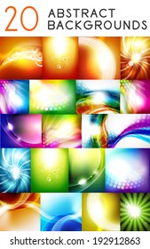 Mega colección de fondo vectorial abstracto de color liso brillante. 20 plantillas de diseño
