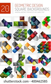 Mega collection of square geometric backgrounds and web boxes with option infographics sample text