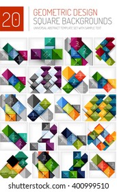Mega coleção de planos de fundo geométricos quadrados e caixas da web com texto de amostra de infográficos de opção