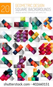 Mega collection of square geometric backgrounds and web boxes with option infographics sample text