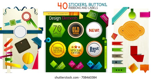 Mega collection of stickers buttons ribbons and labels. Vector illustration