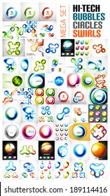 Mega colección de banners de concepto de burbujas giratorias, circulares, esfera, brillantes.