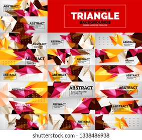 Mega collection of triangle low poly backgrounds. Vector illustration