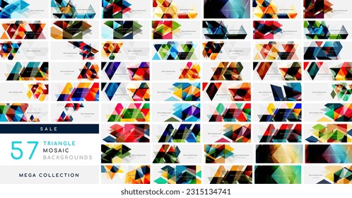 Mega collection of triangle mosaic backgrounds. Abstract backgrounds bundle for wallpaper, banner, background, landing page, wall art, invitation, prints, posters