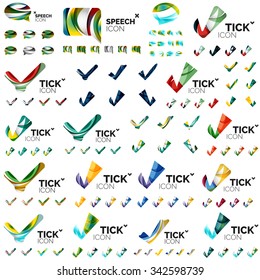 Mega collection of universal logos, business abstract tick, checkmark icons. Vector