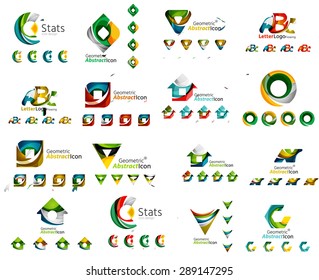 Mega colección de varios emblemas de negocios abstractos. Conjunto de iconos universales para cualquier idea conceptos formas geométricas bucles, círculos, triángulos y letras