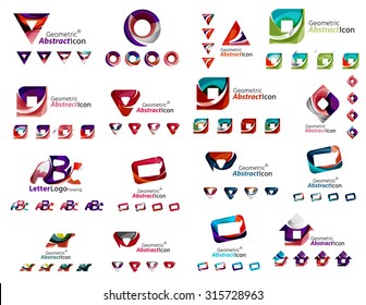 Mega collection of various abstract business emblems. Universal icon set for any idea concepts geometric shapes loops, circles, triangles and letters