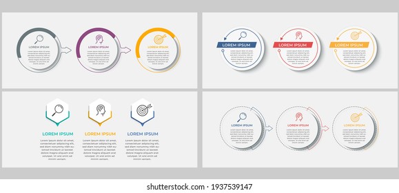 Vector Business Infographics establecido con 3 opciones o pasos. Concepto de negocio. Se puede utilizar para presentaciones banner, diseño de flujo de trabajo, diagrama de procesos, diagrama de flujo, gráfico de información