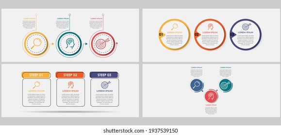 Mega collection Vector Business Infographics set bundle with 3 options or steps. Business concept. Can be used for presentations banner, workflow layout, process diagram, flow chart, info graph