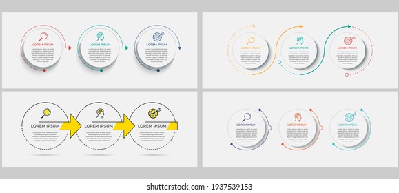 Mega collection Vector Business Infographics set bundle with 3 options or steps. Business concept. Can be used for presentations banner, workflow layout, process diagram, flow chart, info graph