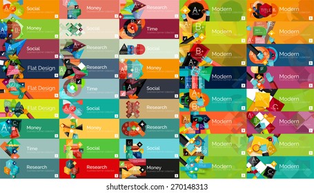 Mega collection of vector flat web infographic concepts and banners, various universal set