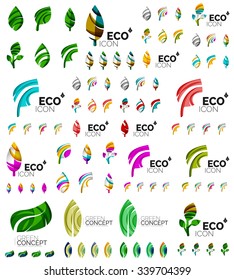 Mega collection of vector green summer concepts - leaves compositions, plants. Various futuristic colors colors, vector illustration