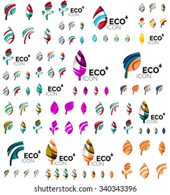 Mega collection of vector green summer concepts - leaves compositions, plants. Various futuristic colors colors, vector illustration