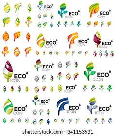 Mega collection of vector green summer concepts - leaves compositions, plants. Various futuristic colors colors, vector illustration