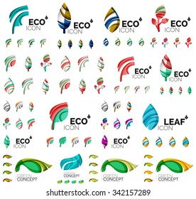Mega collection of vector green summer concepts - leaves compositions, plants. Various futuristic colors colors, vector illustration