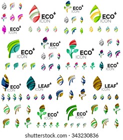 Mega collection of vector green summer concepts - leaves compositions, plants. Various futuristic colors colors, vector illustration