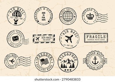 Mega collection of vintage postmark vector stamps retro editable postal seals and grunge mail template elements